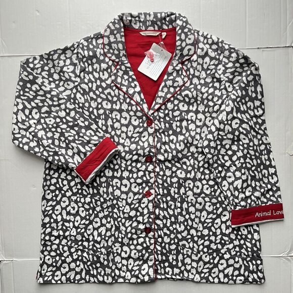 Soft Surroundings 2-PC Pajama Set Gray/White Flannel Animal Print Red Trim Sz 1X - Picture 7 of 15